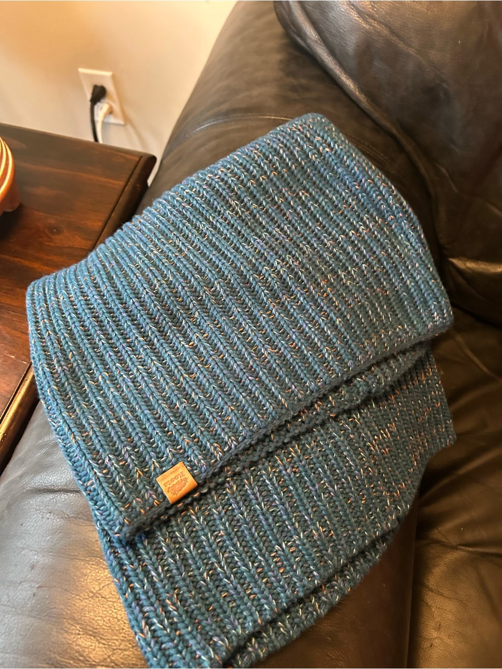 Roots Teal Knit Scarf with Subtle Multicolor Flecks